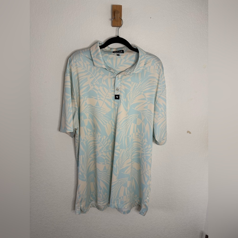 Bad Birdie Tropical Blue and Cream Polo